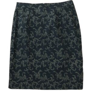 Vintage Damask Pencil Skirt Size M Green Floral Academia Secretary Office